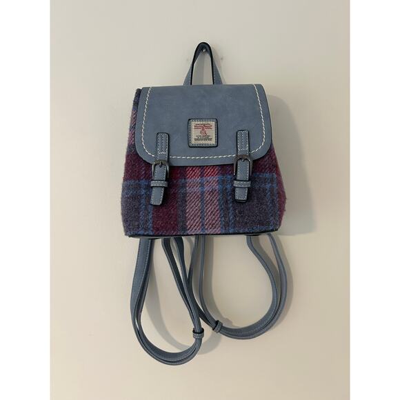 Harris Tweed Scotland Mini Jura Backpack in Pink and Blue Tartan The Islander main image 4